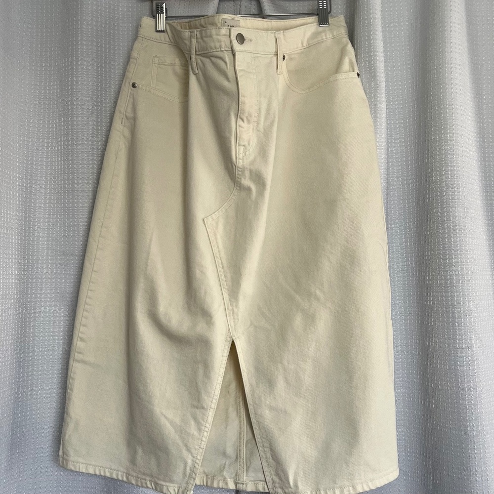 A New Day Off White Front Slit Midi Denim Skirt